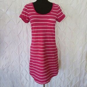 Pink stripe pocket tee shirt dress (0224)